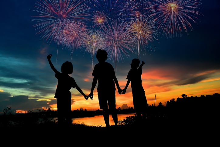 children watching fireworks